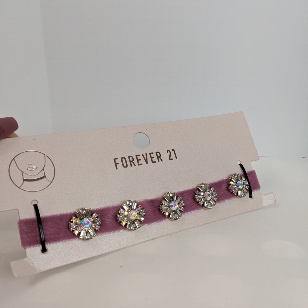 Rhinestone Choker Necklace With Dusty Rose Velvet